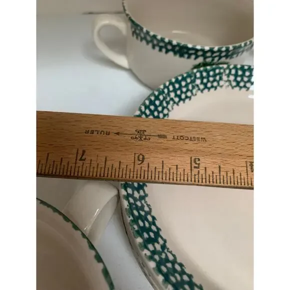 VTG Thomson Stoneware Green Sponge Pinecone Handled Soup Bowls & Plates Set of 4 - Picture 7 of 7